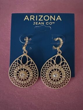 Arizona Jean Company Gold Filigree Teardrop Earrings with Clear Stones